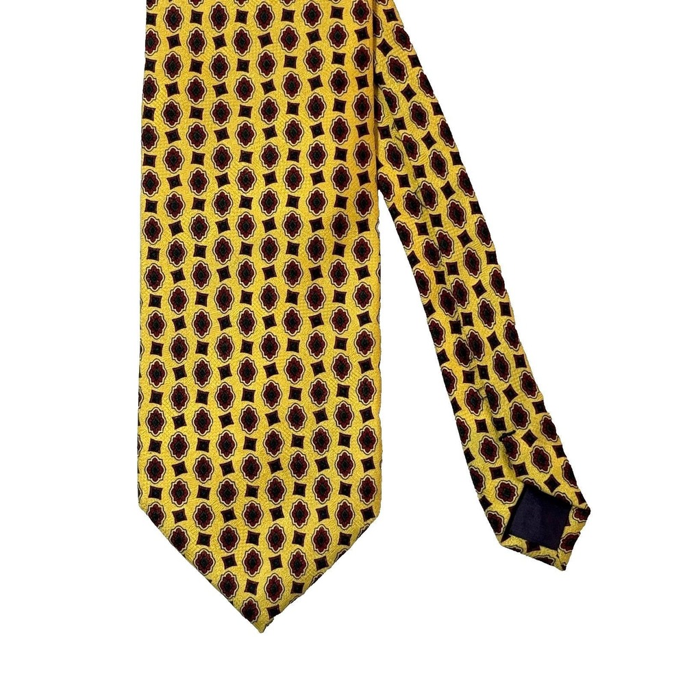 Aldo Conti Italia Tie Mens Silk Yellow Geometric Old‎ Money